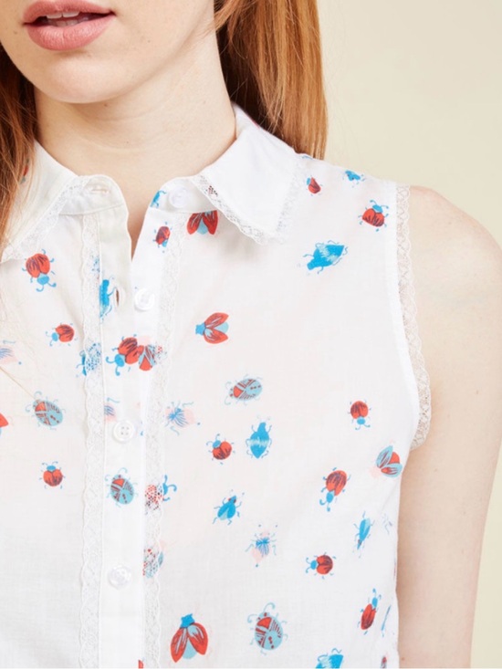Modcloth Tops - Sleeveless Button-Front Blouse with Red & Blue Bug Print PTP21